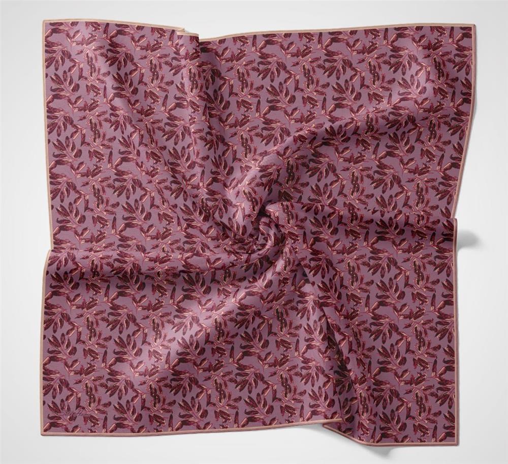 Pamuk Polyester Soft Eşarp Eflatun Çiçek Desenli Kaymaz Dokulu Tok Duruşlu 90x90
