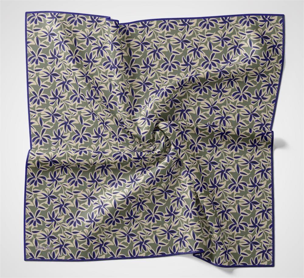 Pamuk Polyester Soft Eşarp Flora Desen Açık Asker Yeşili 90*90