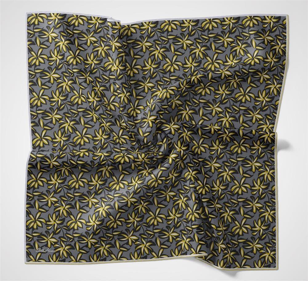 Pamuk Polyester Soft Eşarp Flora Desen Hardal 90*90