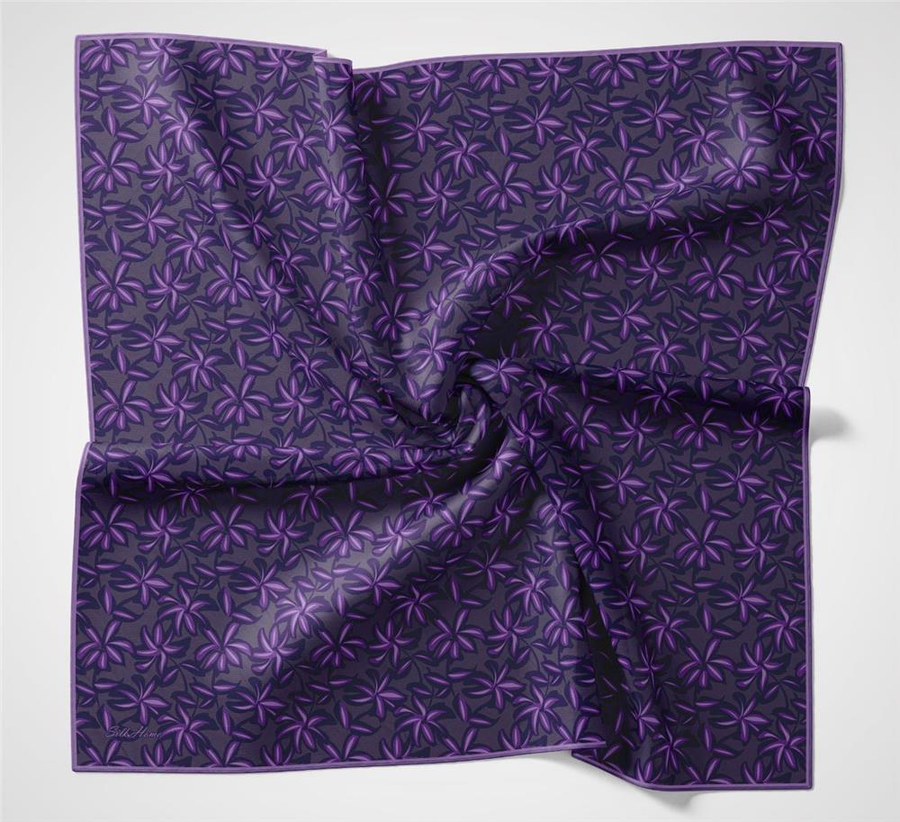 Pamuk Polyester Soft Eşarp Flora Desen Soluk Mor 90*90
