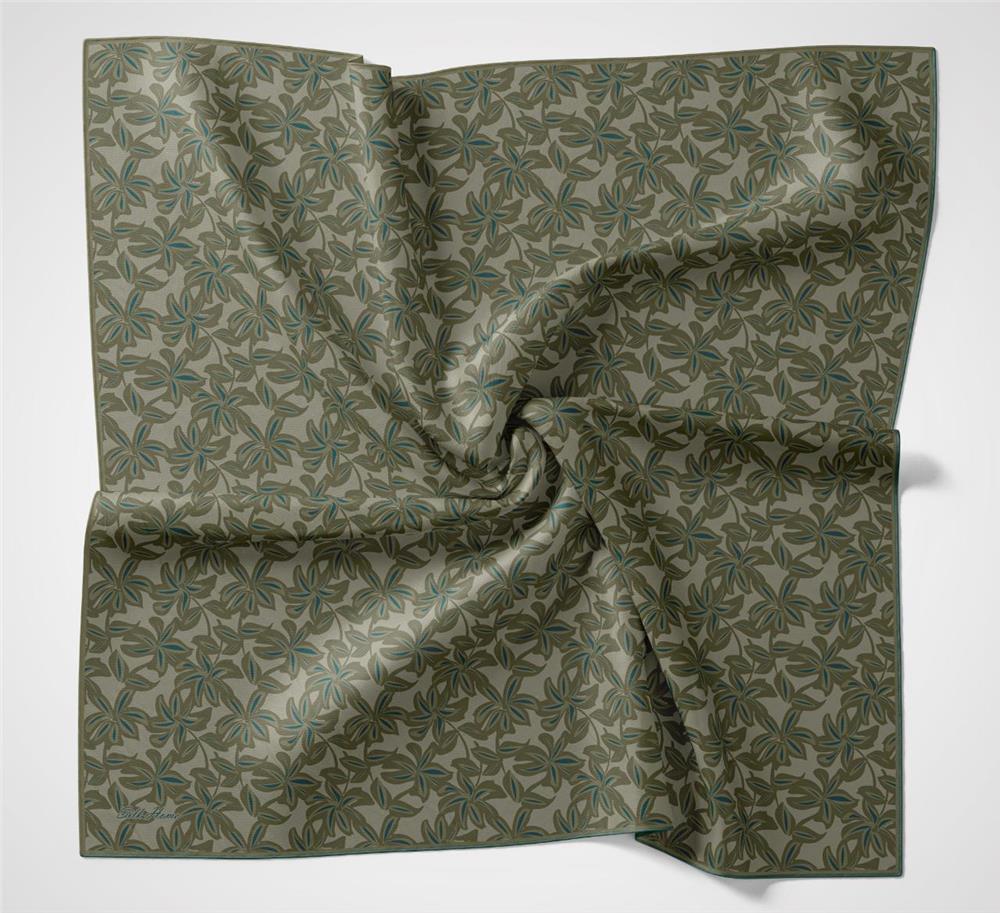 Pamuk Polyester Soft Eşarp Flora Desen Soluk Yeşil 90*90