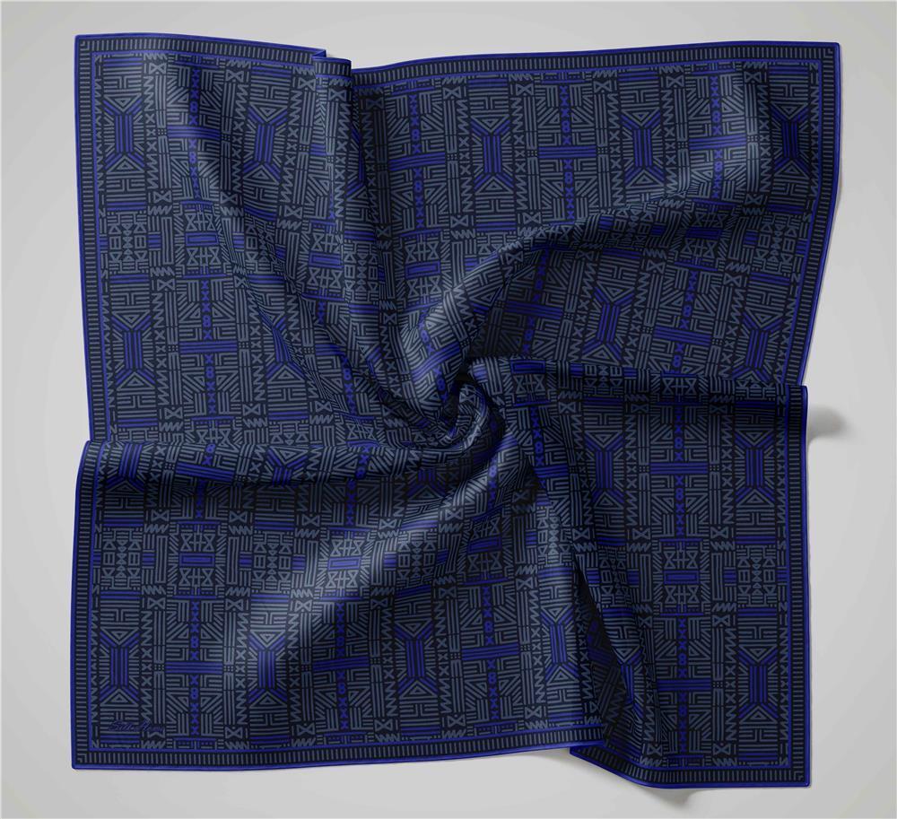 Pamuk Polyester Soft Eşarp Geometrik Desen Lacivert 90*90