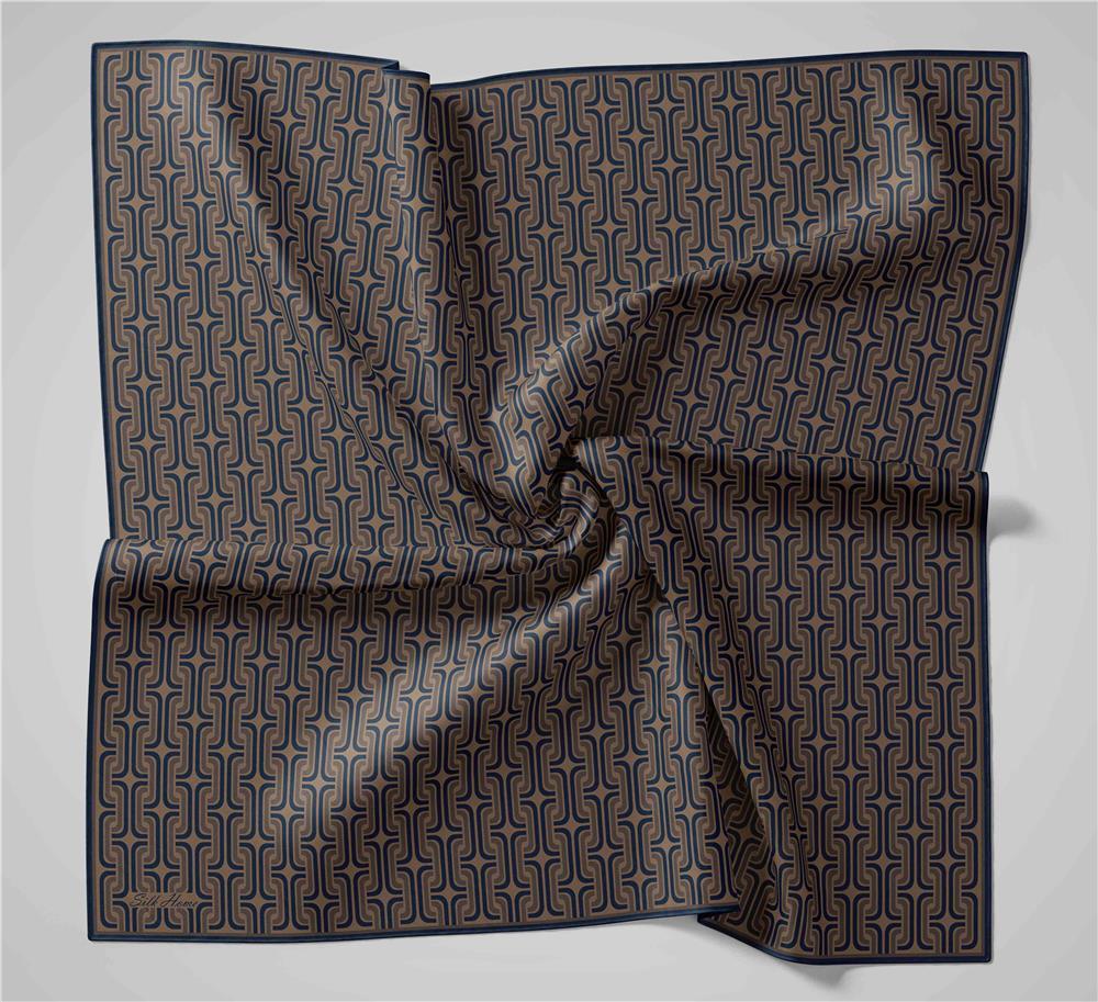 Pamuk Polyester Soft Eşarp Geometrik Desen Koyu Krem 90x90
