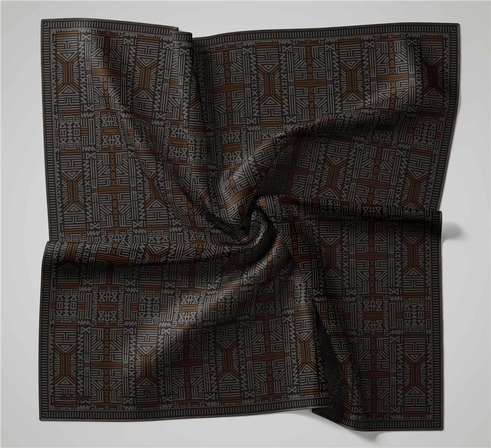 Pamuk Polyester Soft Eşarp Geometrik Desen Gri 90*90