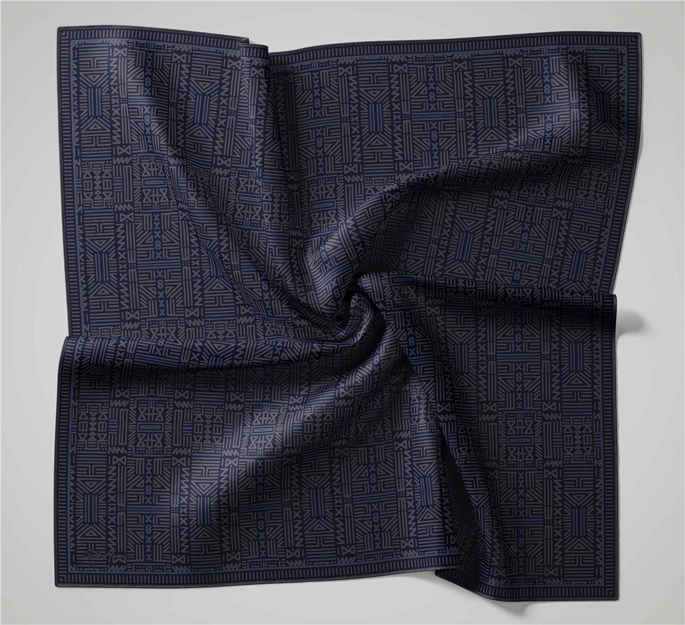 Pamuk Polyester Soft Eşarp Geometrik Desen Gece Mavisi 90*90