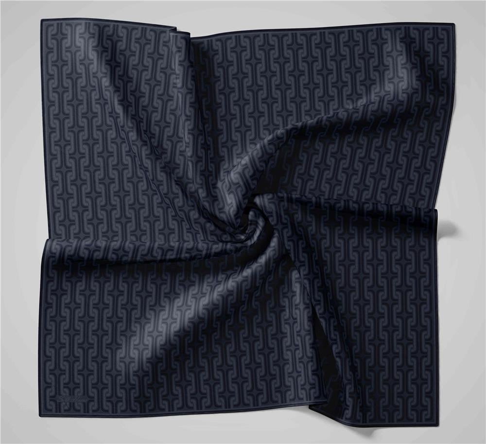 Pamuk Polyester Soft Eşarp Geometrik Desen Indigo 90x90