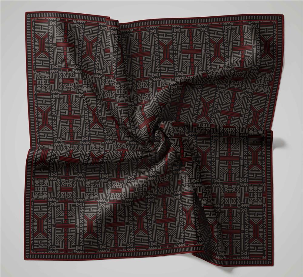 Pamuk Polyester Soft Eşarp Geometrik Desen Kömür Siyahı 90*90
