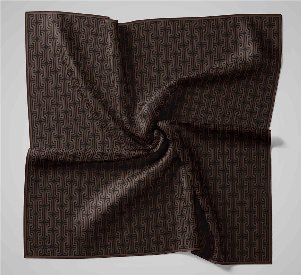 Pamuk Polyester Soft Eşarp Geometrik Desen Tarçın Kahve 90x90