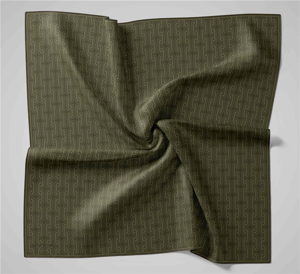 Pamuk Polyester Soft Eşarp Geometrik Desen Zümrüt Yeşili 90x90