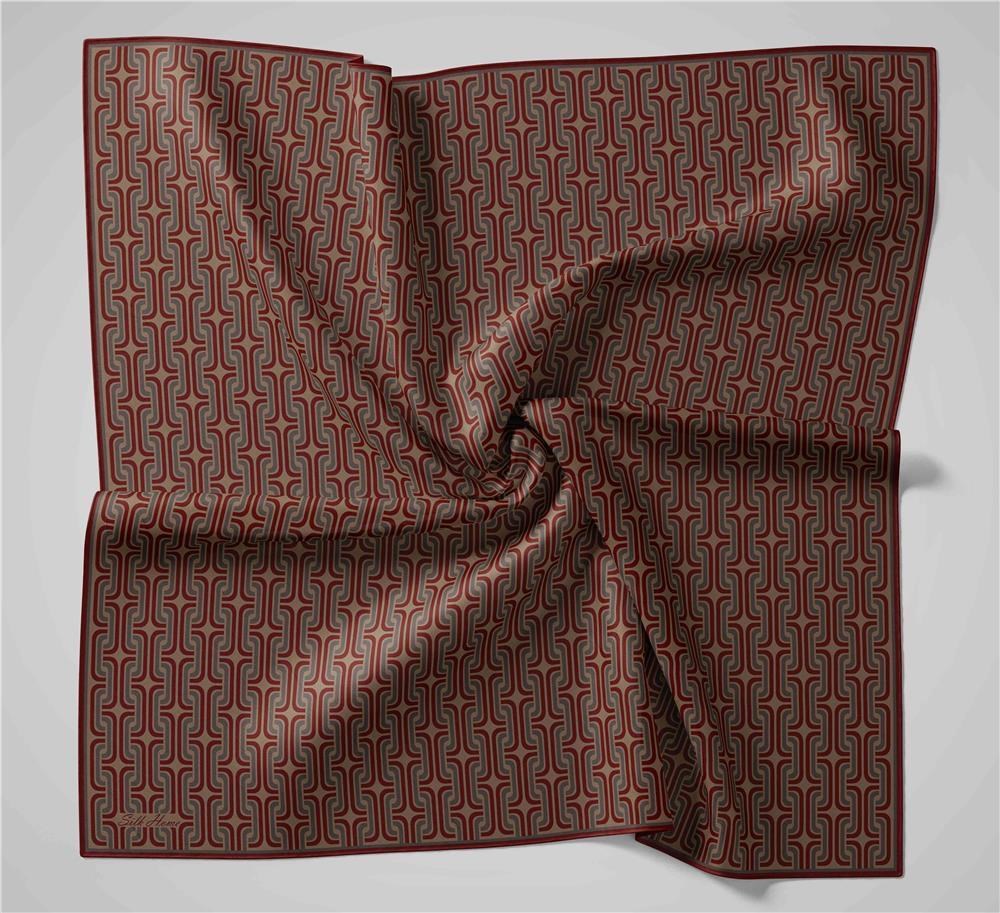 Pamuk Polyester Soft Eşarp Geometrik Desen Bej 90x90