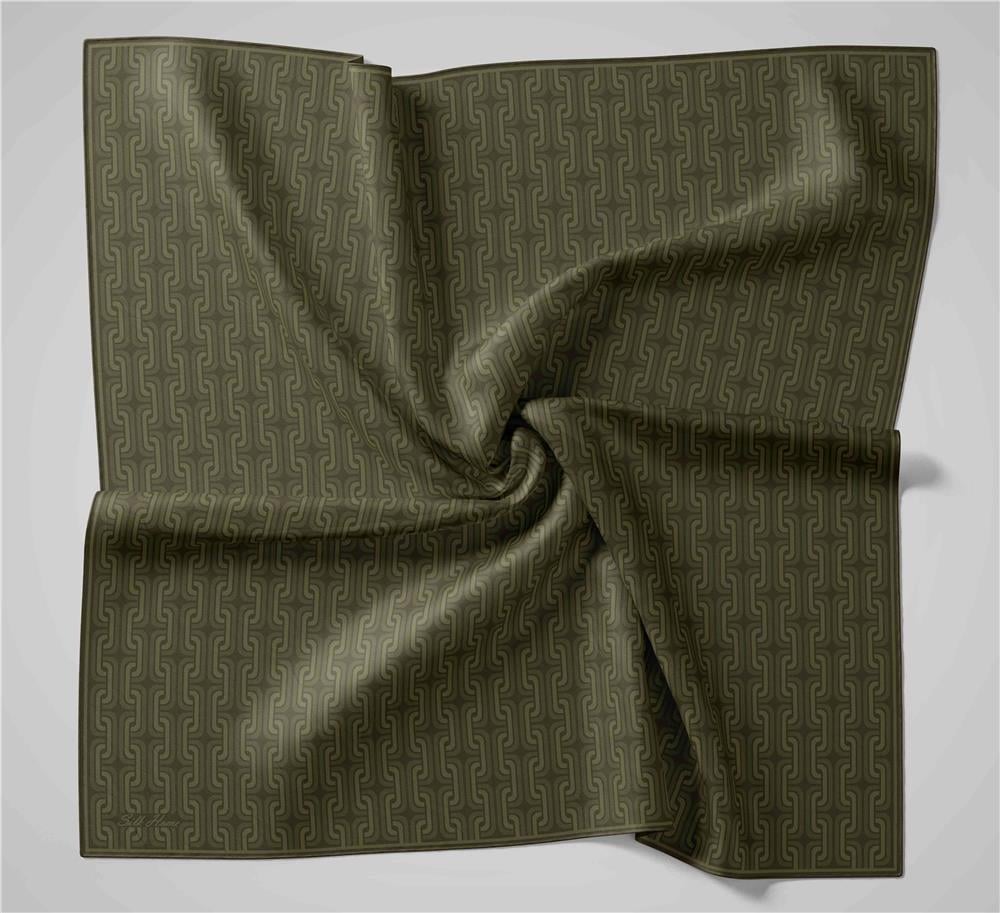 Pamuk Polyester Soft Eşarp Geometrik Desen Zümrüt Yeşili 90x90