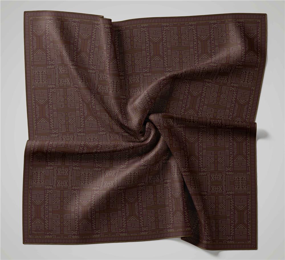Pamuk Polyester Soft Eşarp Geometrik Desen Vişne Çürüğü 90*90