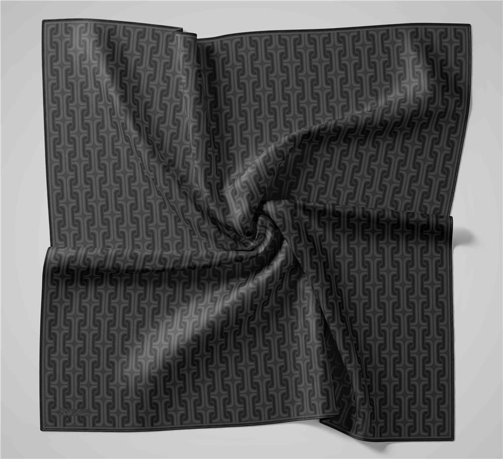 Pamuk Polyester Soft Eşarp Geometrik Desen Gece Siyahı 90x90