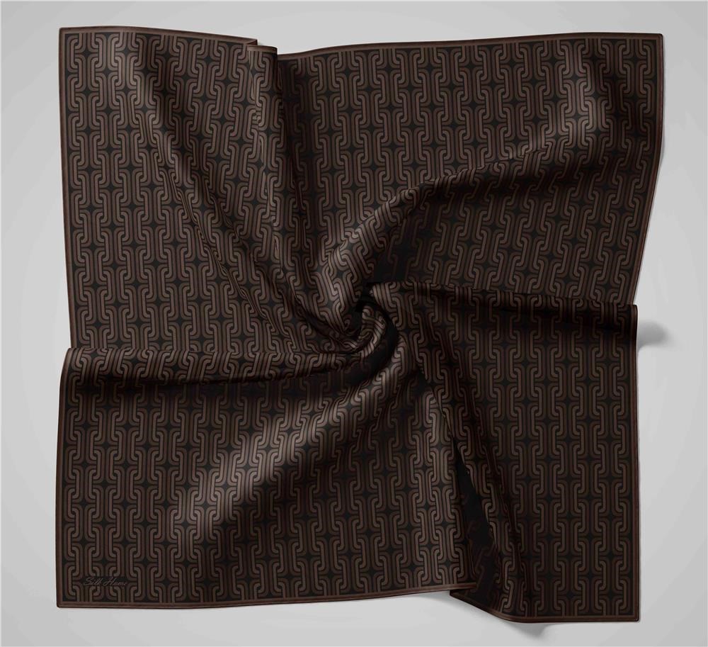 Pamuk Polyester Soft Eşarp Geometrik Desen Tarçın Kahve 90x90