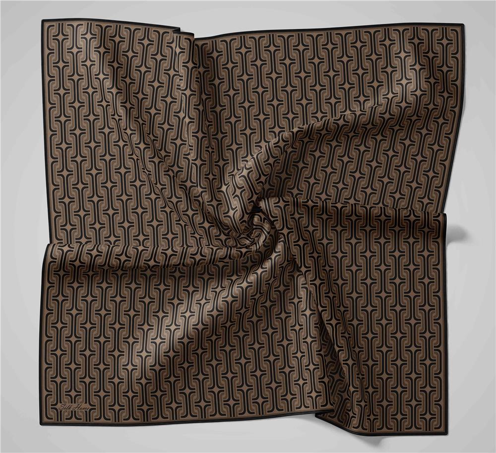 Pamuk Polyester Soft Eşarp Geometrik Desen Latte 90x90