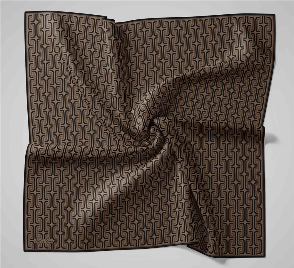 Pamuk Polyester Soft Eşarp Geometrik Desen Latte 90x90