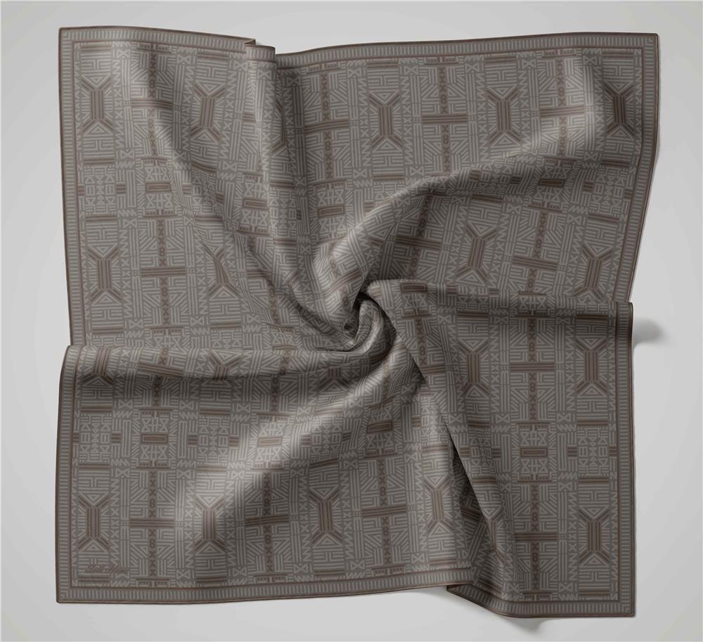 Pamuk Polyester Soft Eşarp Geometrik Desen Gri 90*90