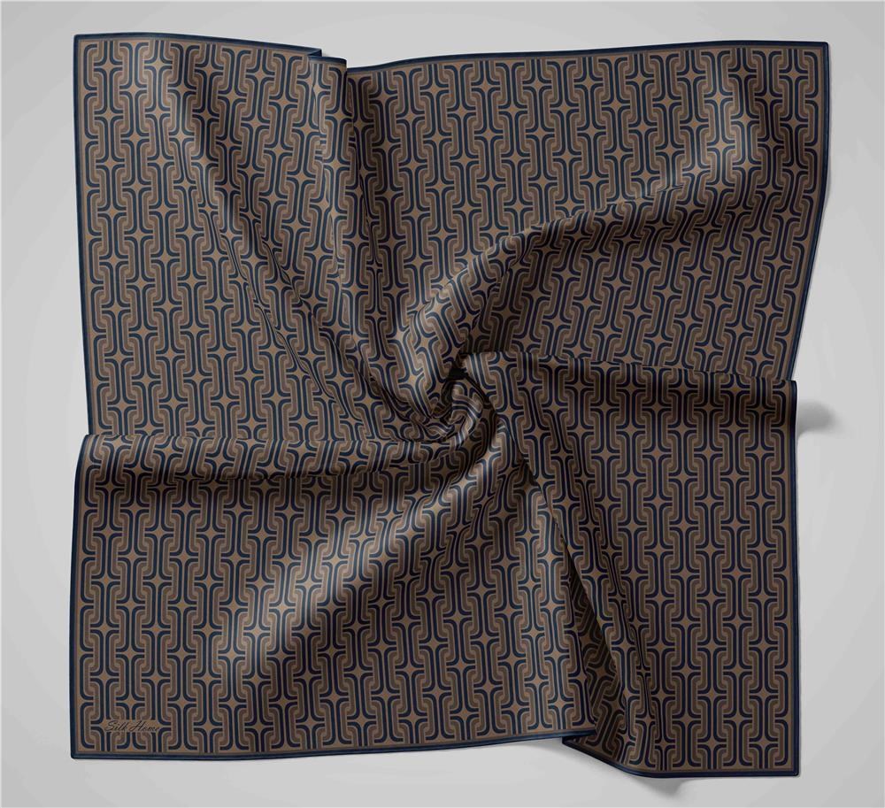 Pamuk Polyester Soft Eşarp Geometrik Desen Koyu Krem 90x90