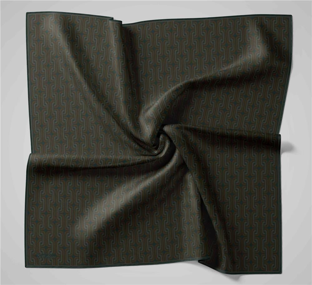 Pamuk Polyester Soft Eşarp Geometrik Desen Petrol Yeşili 90x90