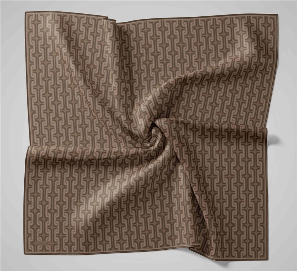Pamuk Polyester Soft Eşarp Geometrik Desen Sütlü Kahve 90x90