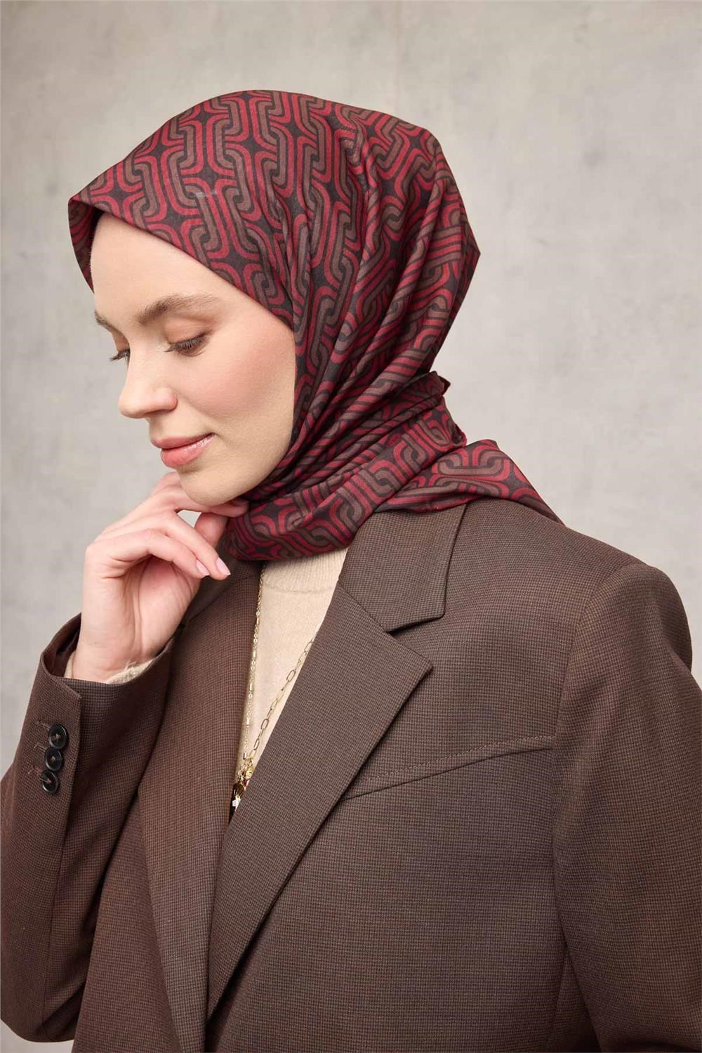 Pamuk Polyester Soft Eşarp Geometrik Desen Siyah 90x90