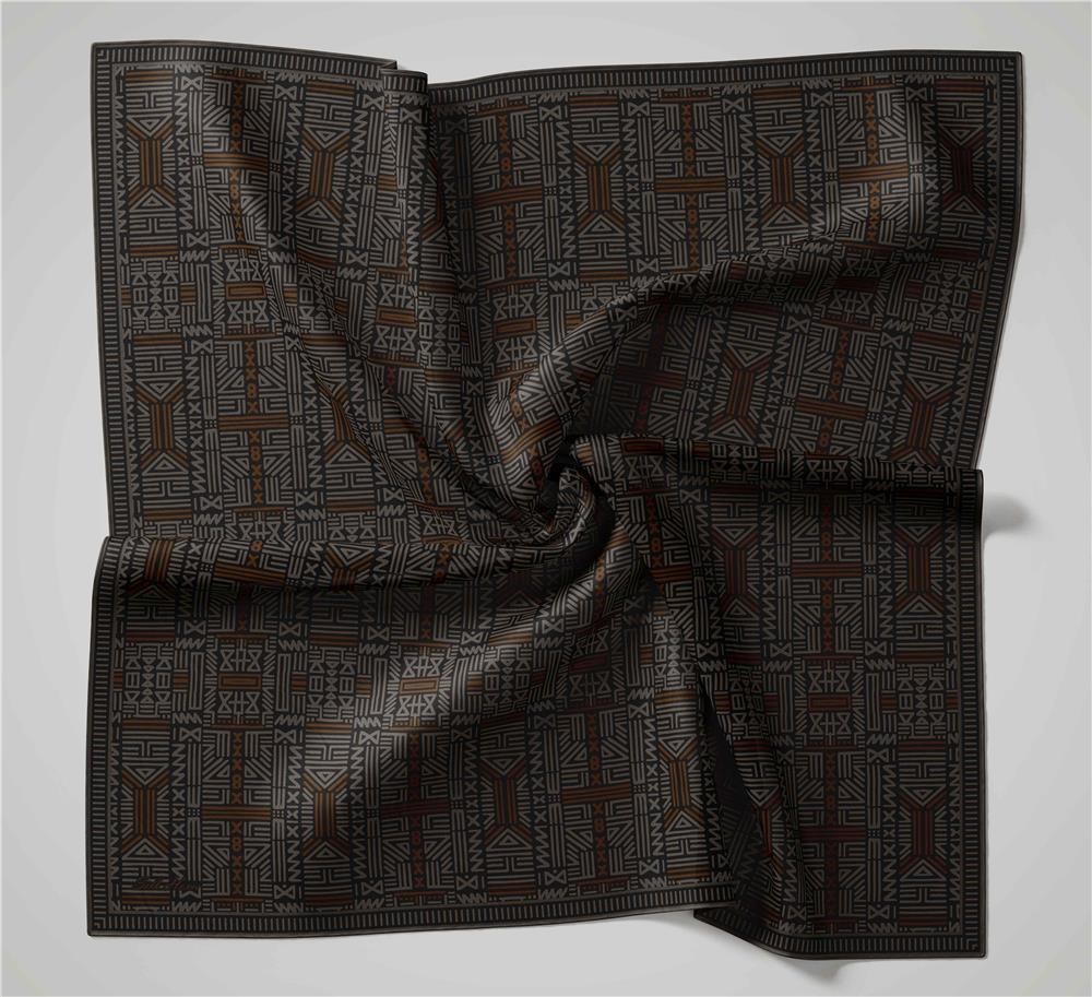 Pamuk Polyester Soft Eşarp Gri Geometrik Desenli Kaymaz Dokulu Tok Duruşlu 90x90