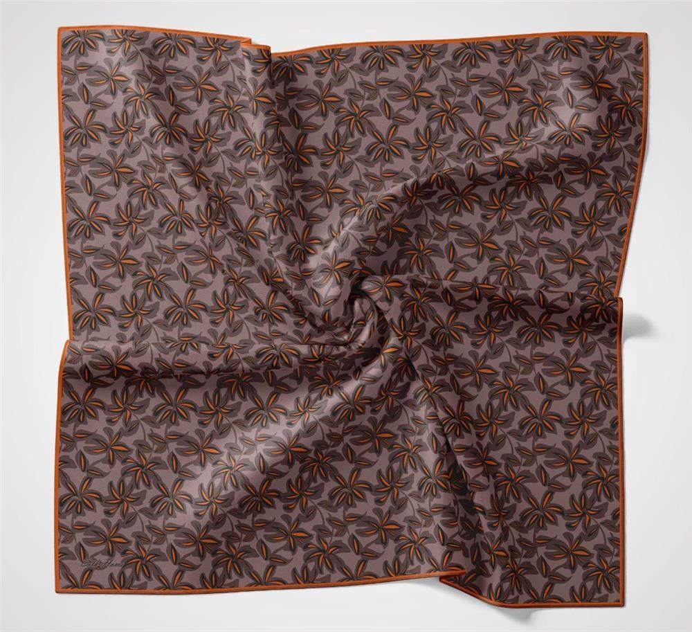Pamuk Polyester Soft Eşarp Gül Kurusu Flora Desenli Kaymaz Dokulu 90x90