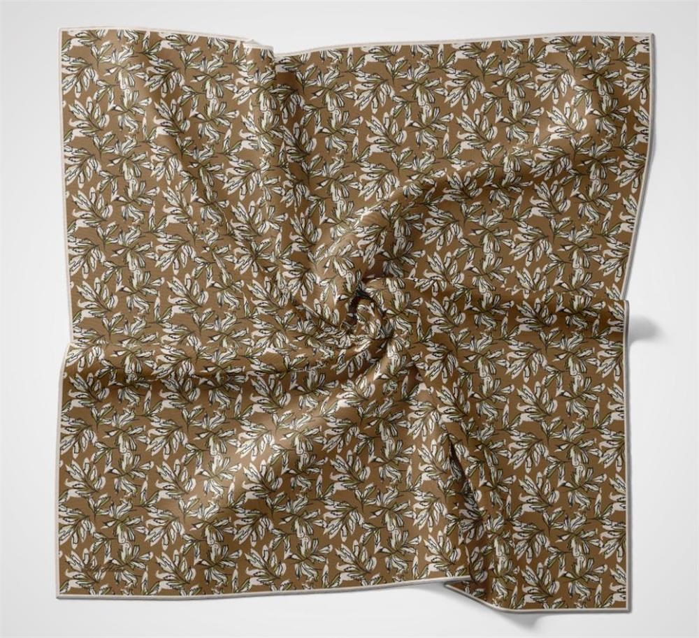Pamuk Polyester Soft Eşarp Hardal Ton Çiçek Desenli Kaymaz Dokulu 90x90