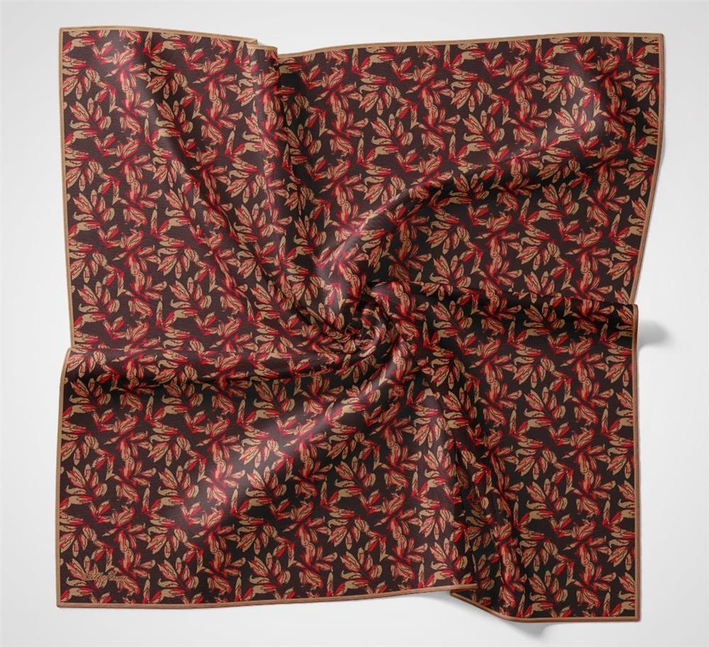 Pamuk Polyester Soft Eşarp Kahverengi Çiçek Desenli Kaymaz Dokulu 90x90