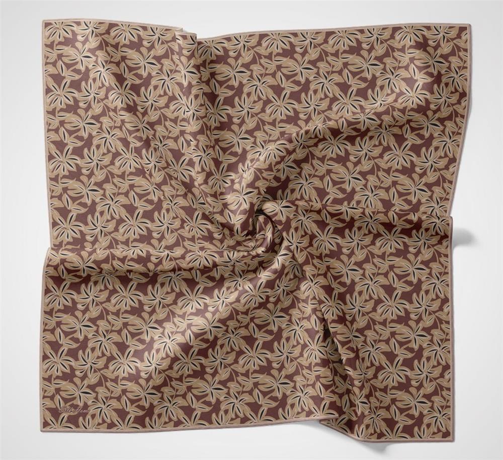 Pamuk Polyester Soft Eşarp Kiremit Flora Desenli Kaymaz Dokulu 90x90