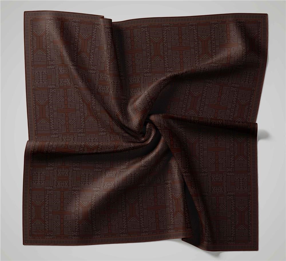 Pamuk Polyester Soft Eşarp Kiremit Geometrik Desenli Kaymaz Dokulu Tok Duruşlu 90x90