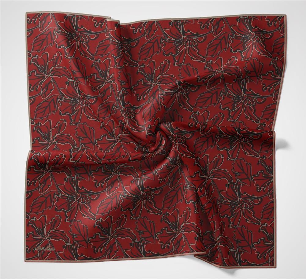 Pamuk Polyester Soft Eşarp Kırmızı Zemin Vizon-Siyah Lilyum Desenli Kaymaz Tok Duruşlu 90x90