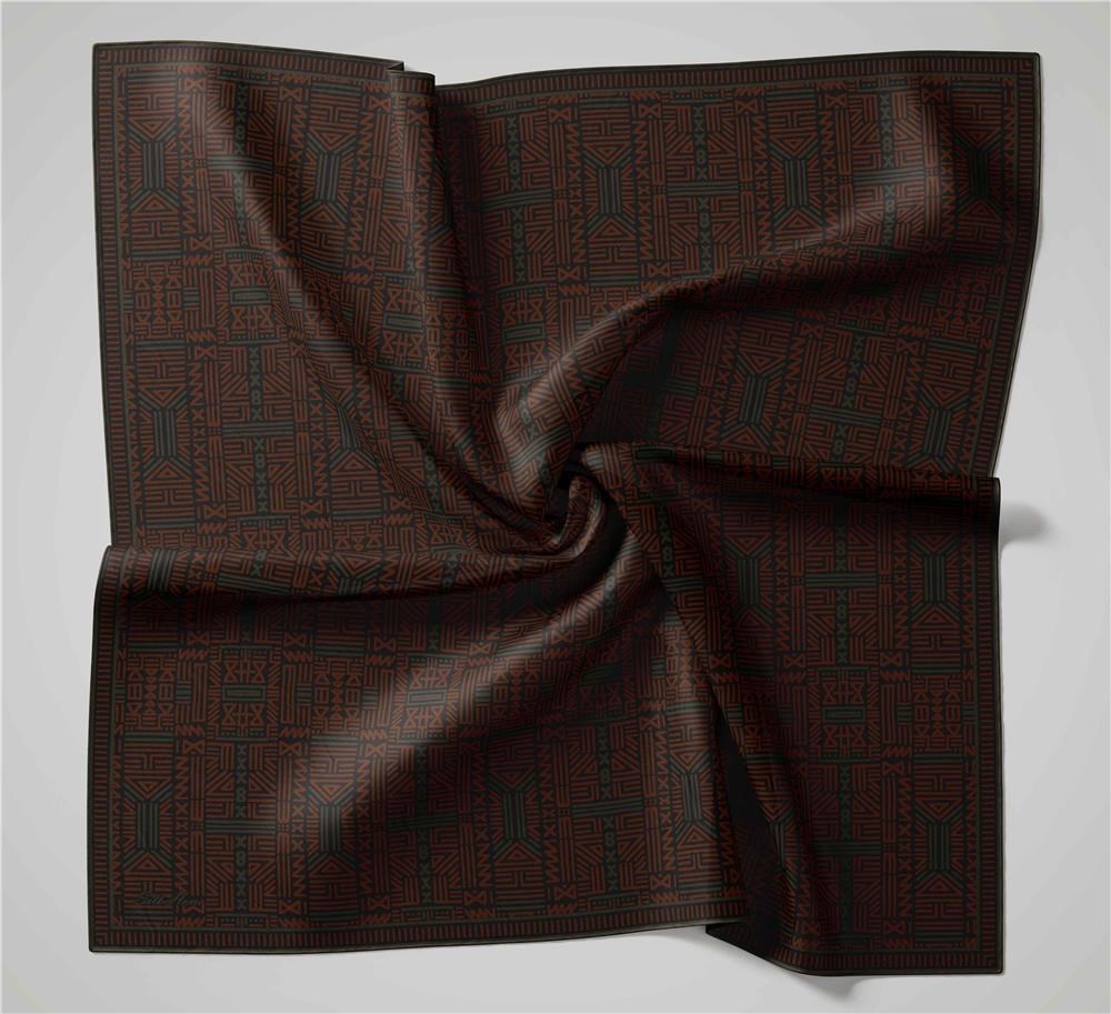 Pamuk Polyester Soft Eşarp Koyu Antrasit Geometrik Desenli Kaymaz Dokulu Tok Duruşlu 90x90