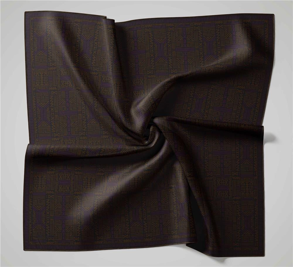 Pamuk Polyester Soft Eşarp Koyu Gri Geometrik Desenli Kaymaz Dokulu Tok Duruşlu 90x90