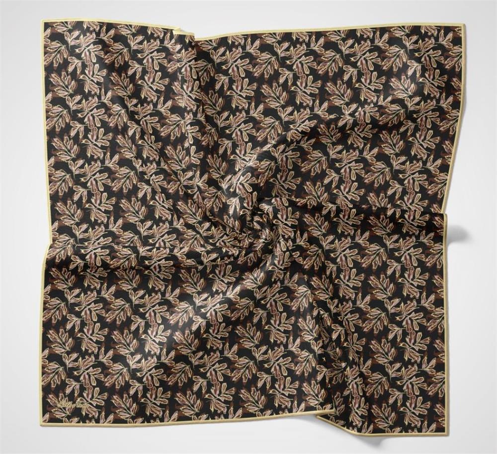 Pamuk Polyester Soft Eşarp Koyu Kahverengi Çiçek Desenli Kaymaz Dokulu 90x90