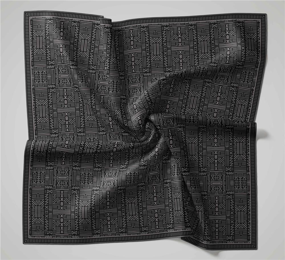 Pamuk Polyester Soft Eşarp Koyu Siyah Geometrik Desenli Kaymaz Dokulu Tok Duruşlu 90x90