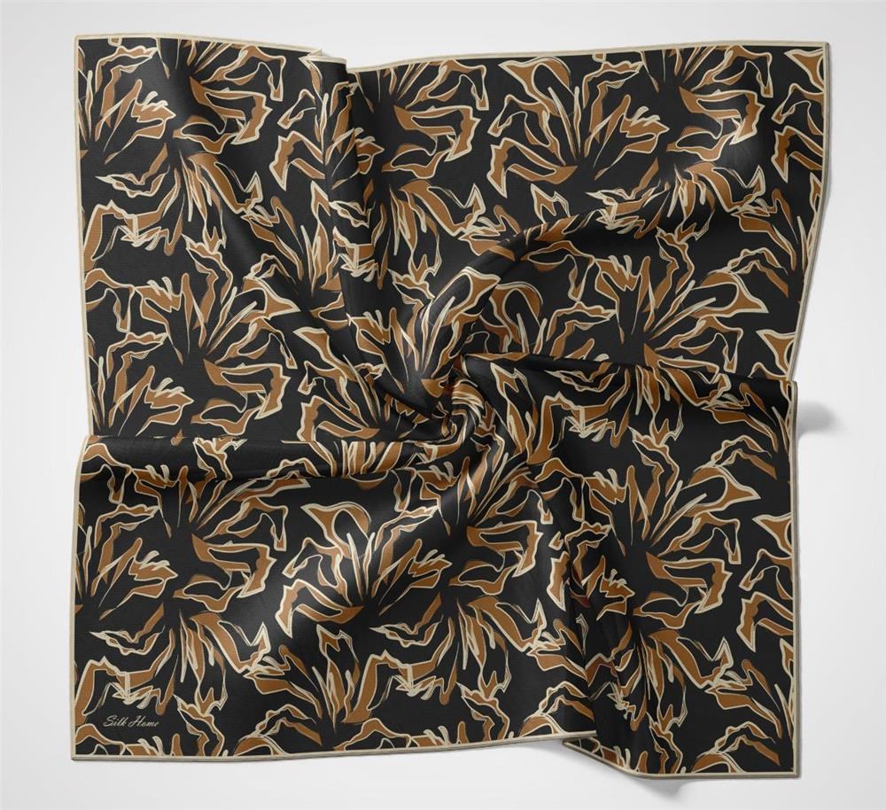 Pamuk Polyester Soft Eşarp Koyu Siyah Soyut Desenli Nefes Alan Hafif 90x90