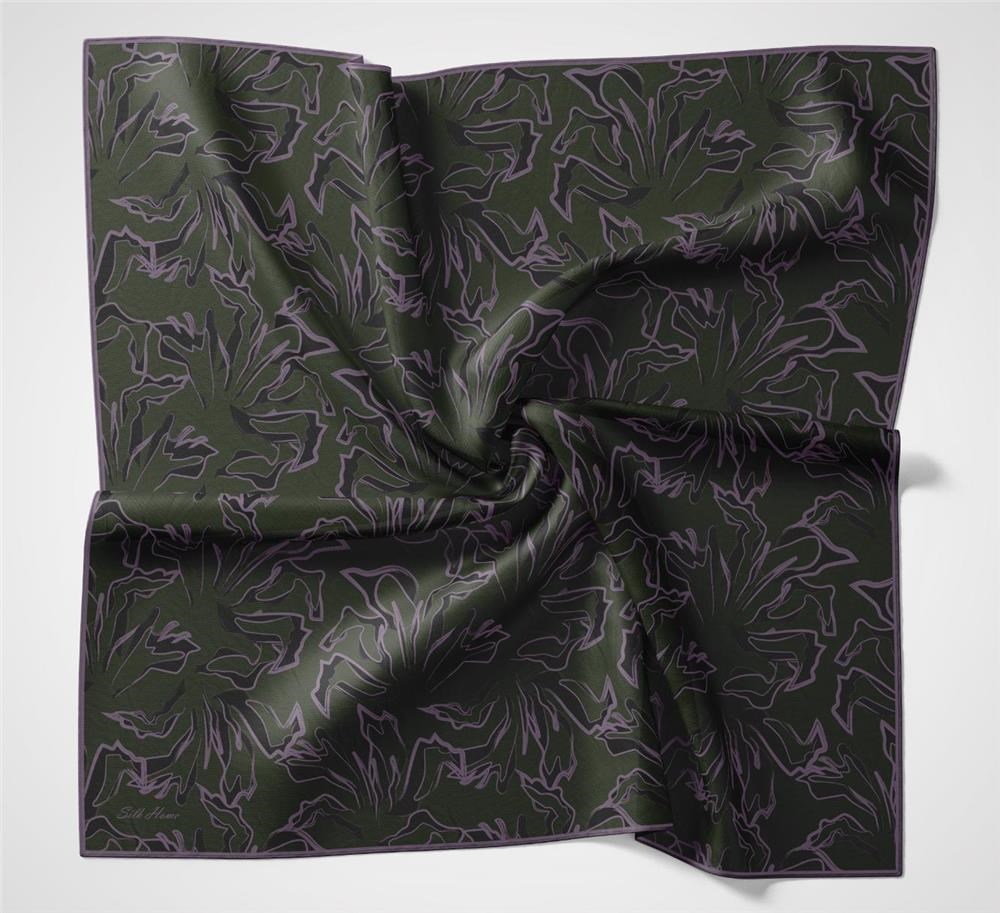 Pamuk Polyester Soft Eşarp Koyu Yeşil Soyut Desenli Tok Duruşlu 90x90