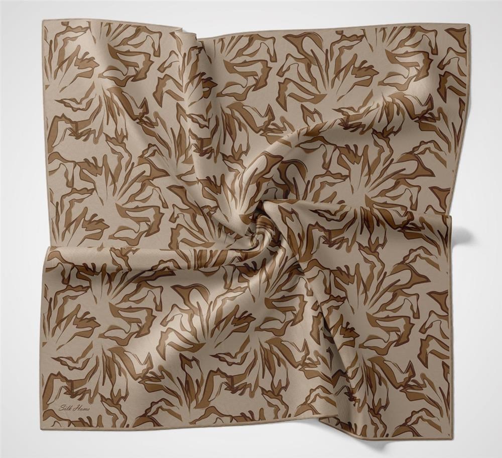Pamuk Polyester Soft Eşarp Latte Soyut Desenli Tok Duruşlu 90x90
