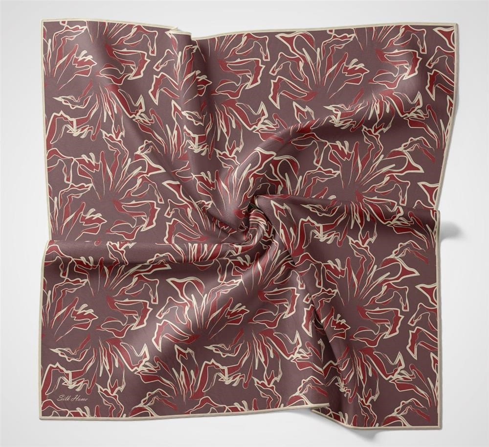 Pamuk Polyester Soft Eşarp Lila Soyut Desenli Tok Duruşlu 90x90