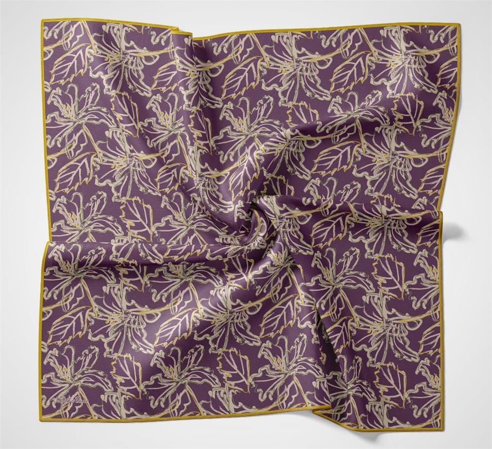 Pamuk Polyester Soft Eşarp Lilyum Desen Violet 90x90