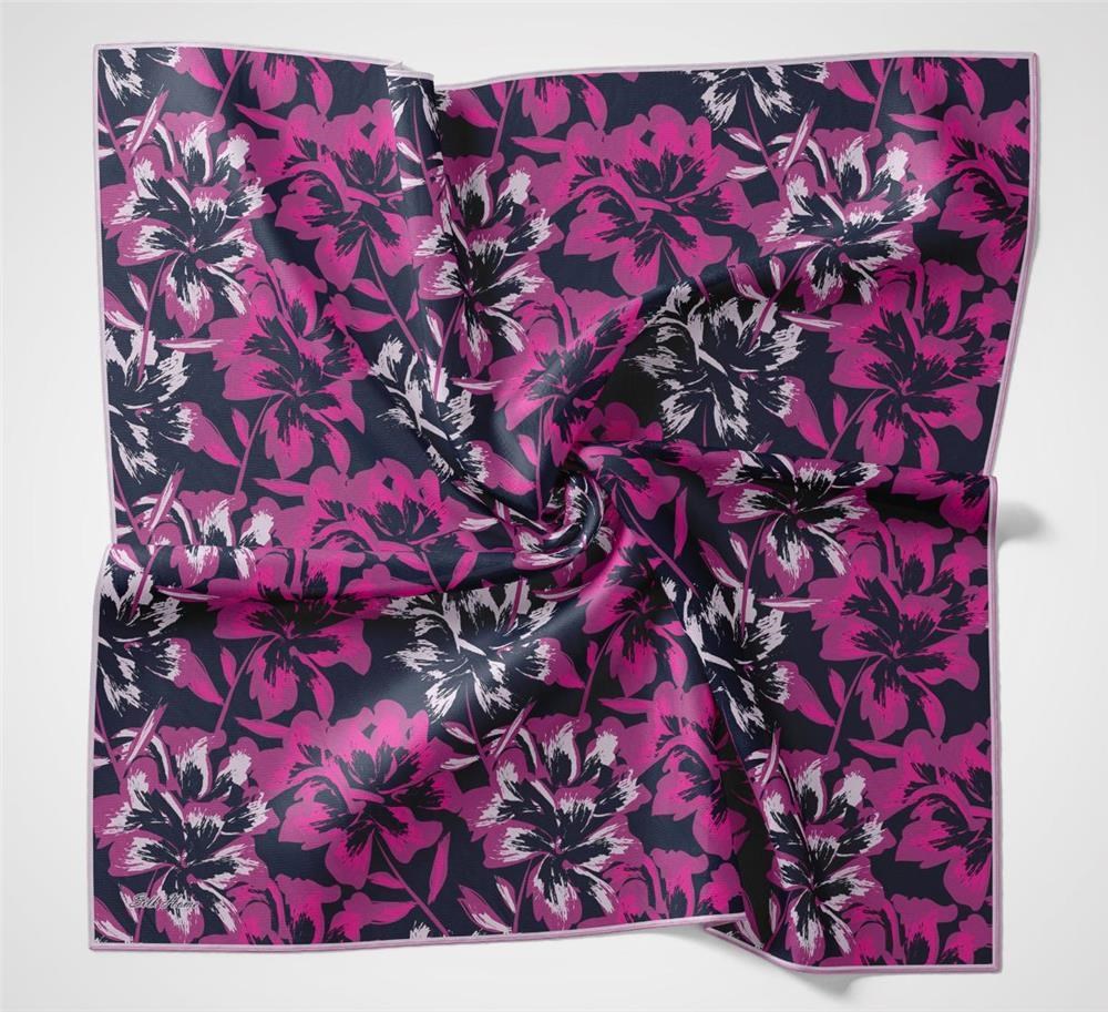 Pamuk Polyester Soft Eşarp Mavi Fuşya Büyük Papatya Desenli Tok Duruşlu 90x90