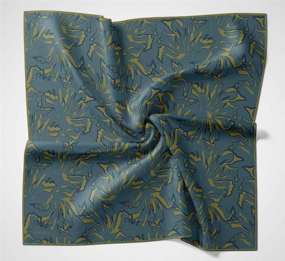 Pamuk Polyester Soft Eşarp Mavi Soyut Desenli Tok Duruşlu 90x90