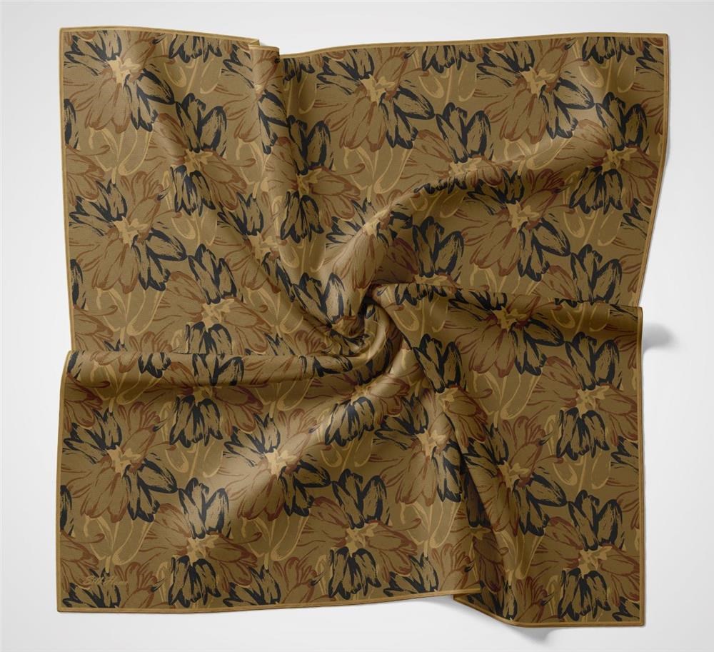 Pamuk Polyester Soft Eşarp Olive Botanik Desenli Tok Duruşlu 90x90