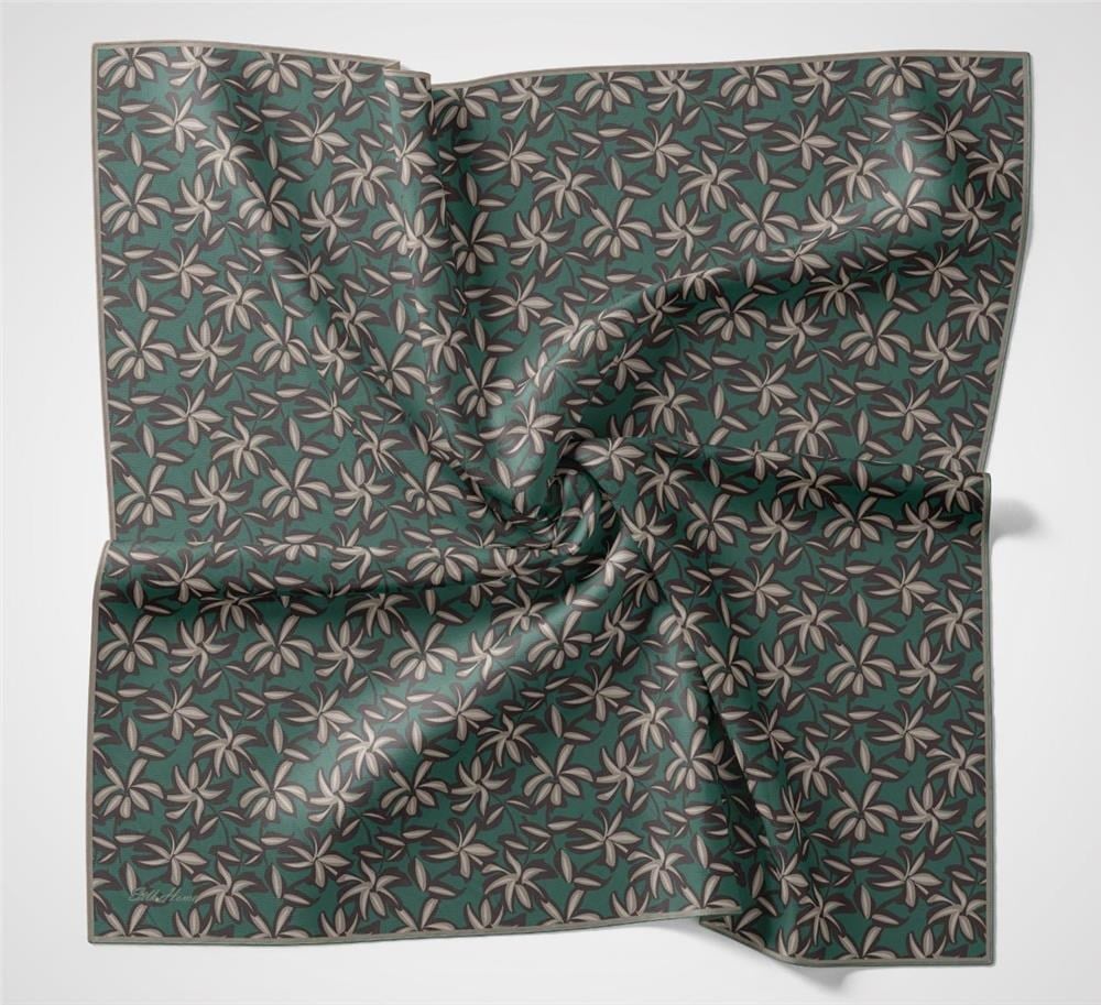 Pamuk Polyester Soft Eşarp Patina Yeşili Flora Desenli Kaymaz Dokulu 90x90