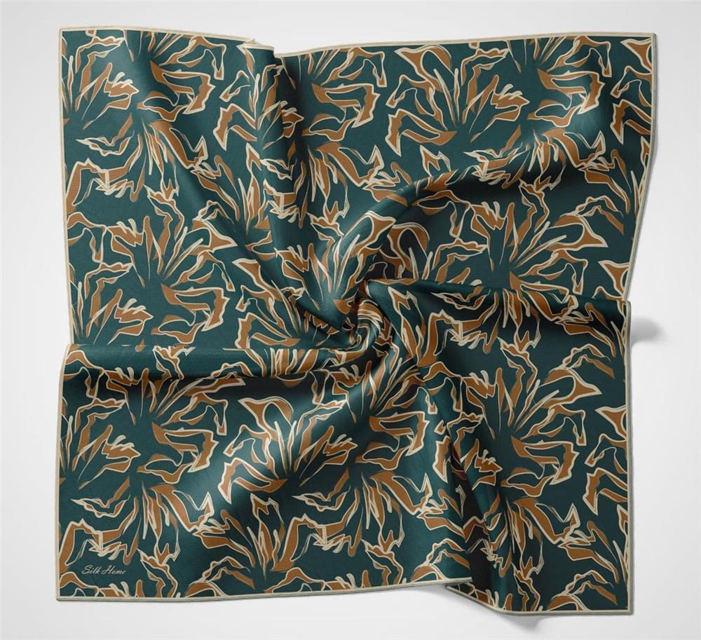 Pamuk Polyester Soft Eşarp Petrol Mavisi Soyut Desenli Tok Duruşlu 90x90