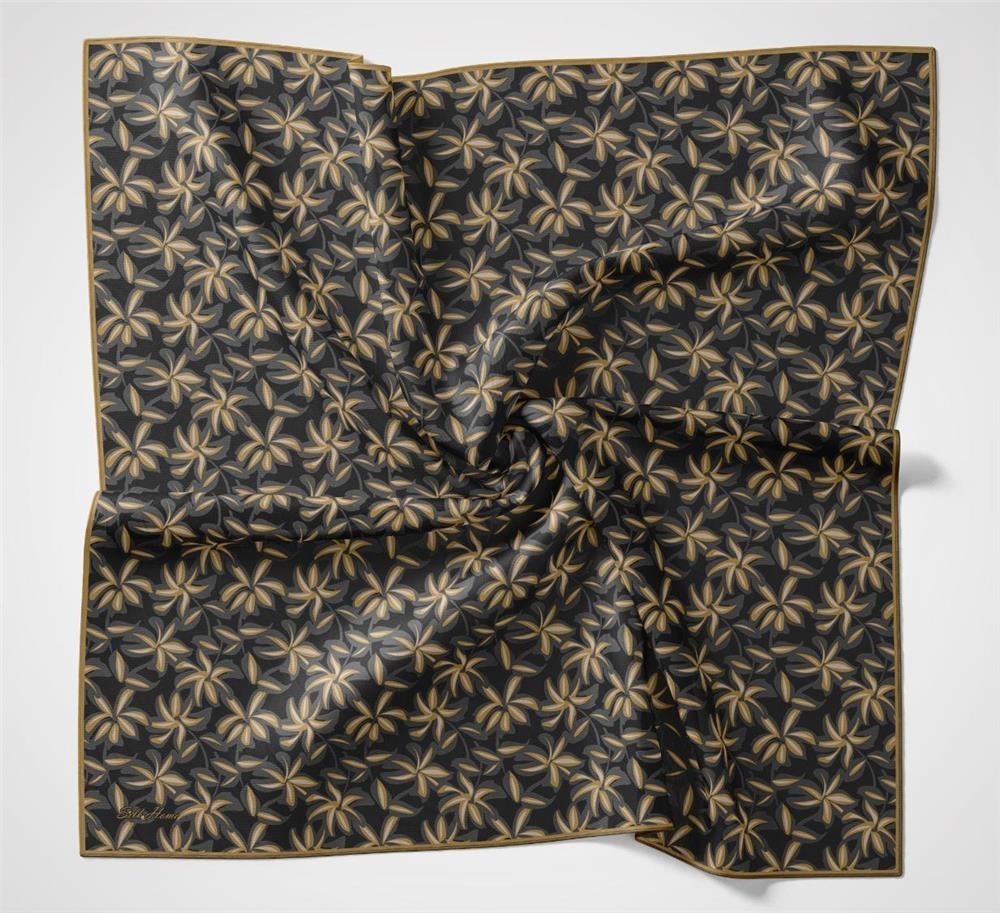 Pamuk Polyester Soft Eşarp Siyah Flora Desenli Kaymaz Dokulu 90x90