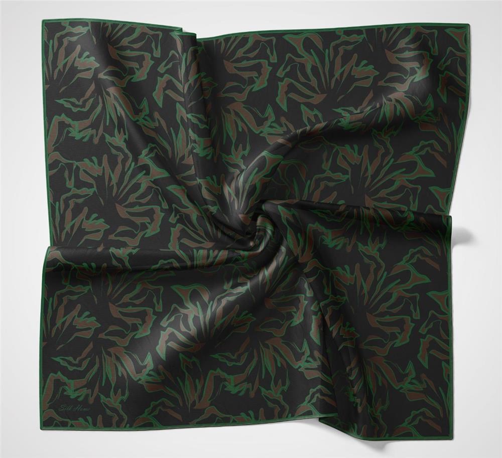 Pamuk Polyester Soft Eşarp Siyah Soyut Desenli Nefes Alan Hafif 90x90