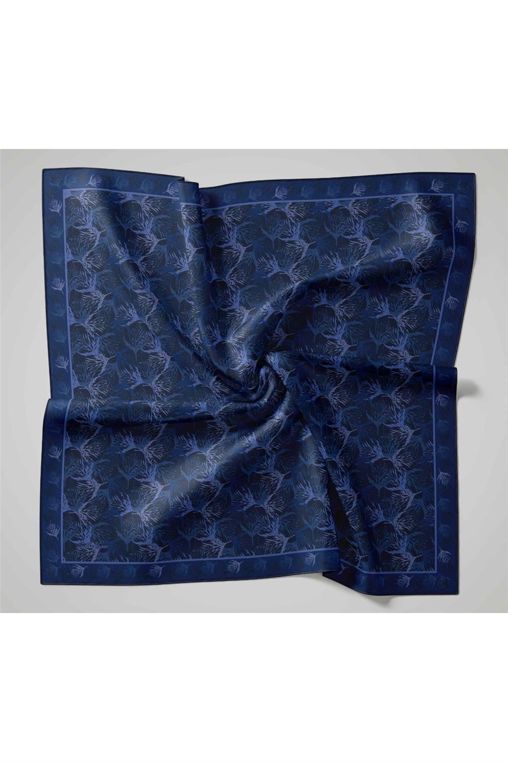 Pamuk Polyester Soft Eşarp Siyah Yaprak Desen 90*90