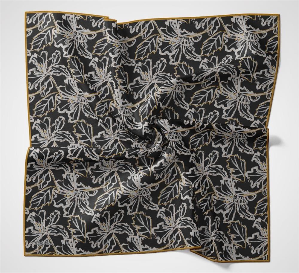 Pamuk Polyester Soft Eşarp Soluk Hardal Lilyum Desenli Tok Duruşlu 90x90
